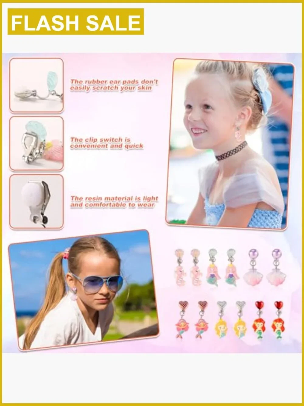 6 Pairs Clip On Drop Earrings Non-Pierced Princess Dress Up Jewelry Set